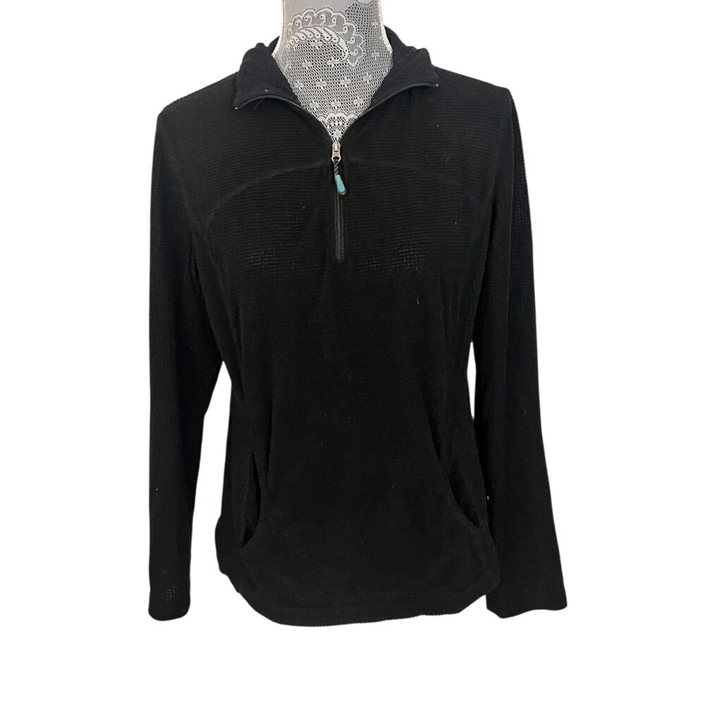 Tangerine Waffle Long Sleeve 1/4 Zip up Pullover Sweater Black Women's Medium